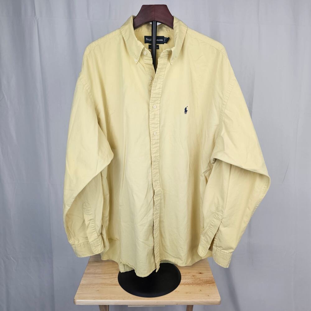 POLO RALPH LAUREN Blake Y2K Solid Yellow Button Down Men L USA Preppy Minimalist